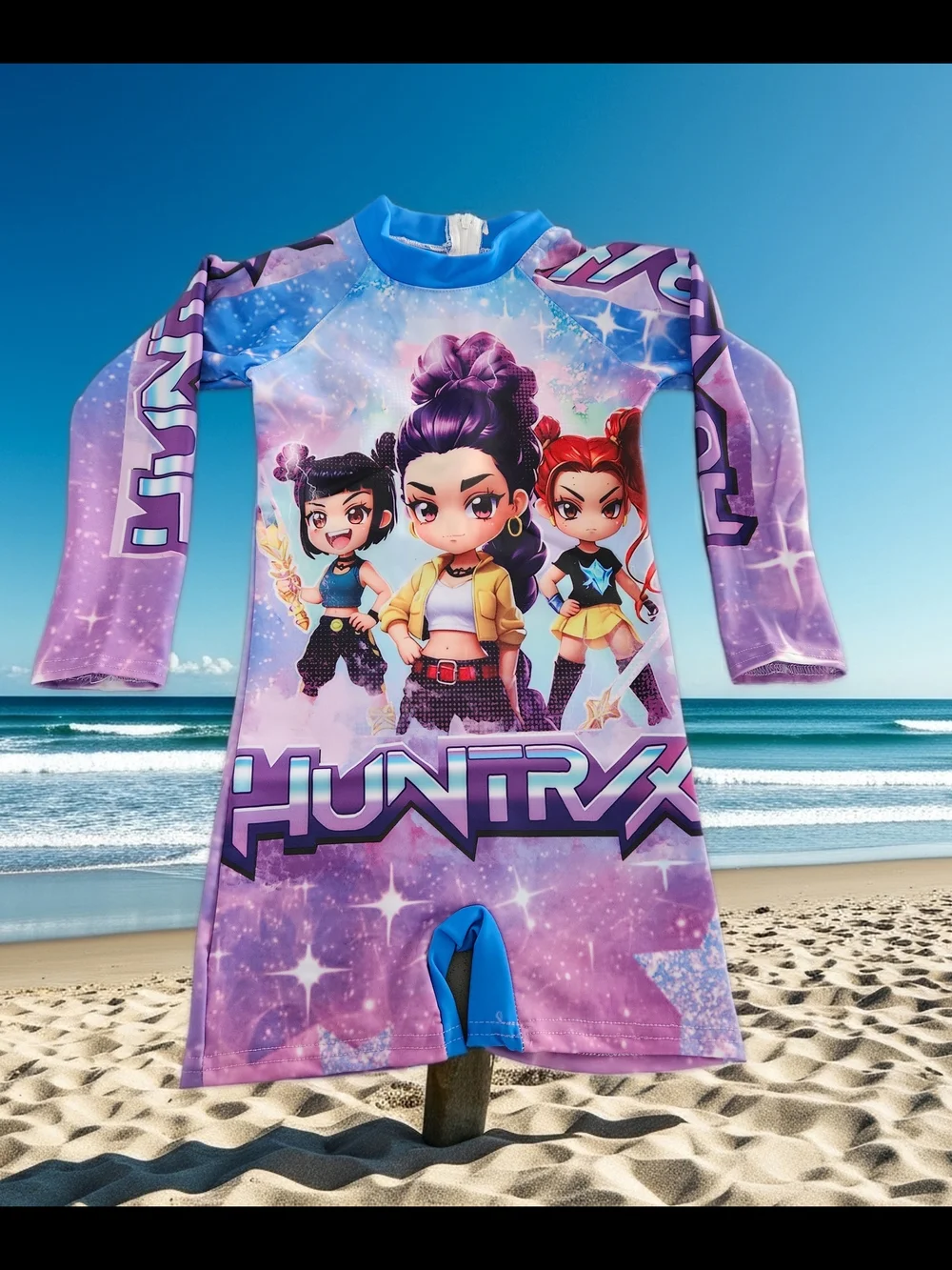 HUNTRX Girls Purple Graphic Rash Guard Swimsuit